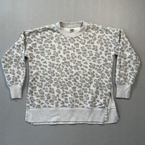 Aerie Sweatshirt Womens XS Grey Leopard Print Oversized Crewneck Side Slit Hem